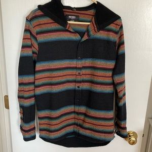 10 Deep Men's, Size M Hooded Button Down, tweed Stripe Shirt, jacket